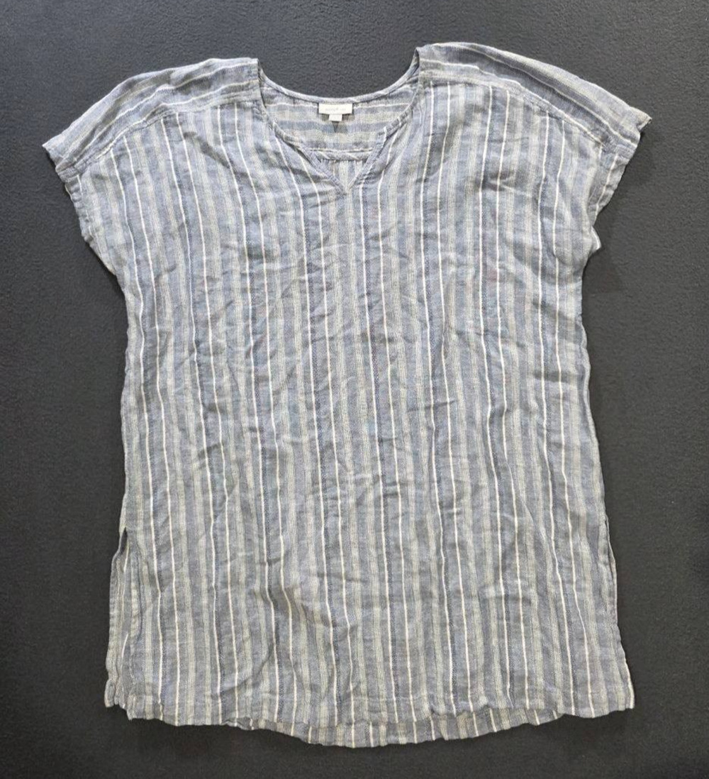 J. Jill Linen dress White Blue Striped Keyhole Neck Pullover XL A010592